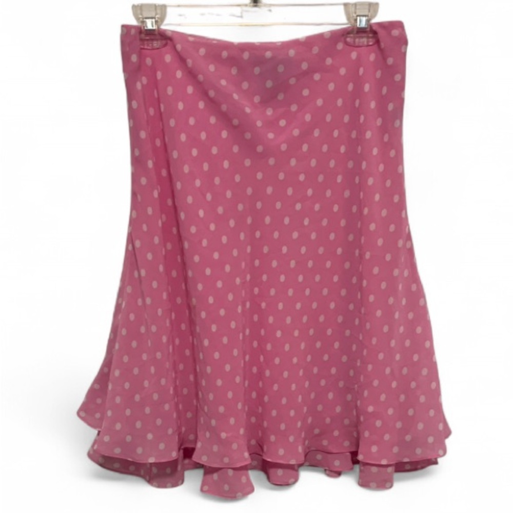 Y2K Chaps Pink Polka Dot Ruffle Hem Skirt - Picture 1 of 7